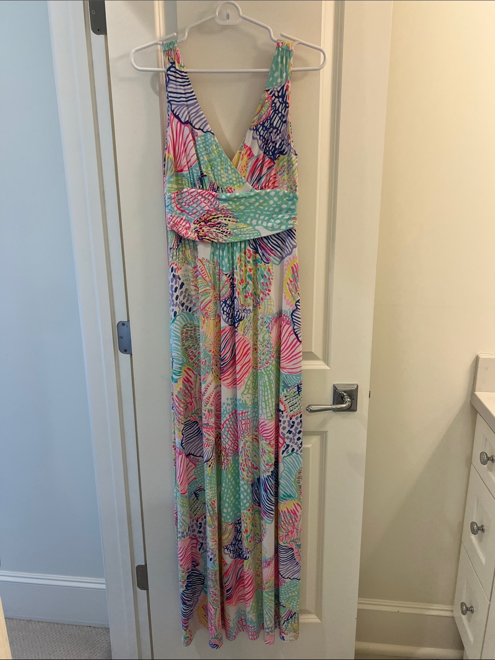 Lilly Pulitzer Mint Pink Navy Tropical Print Maxi Dress